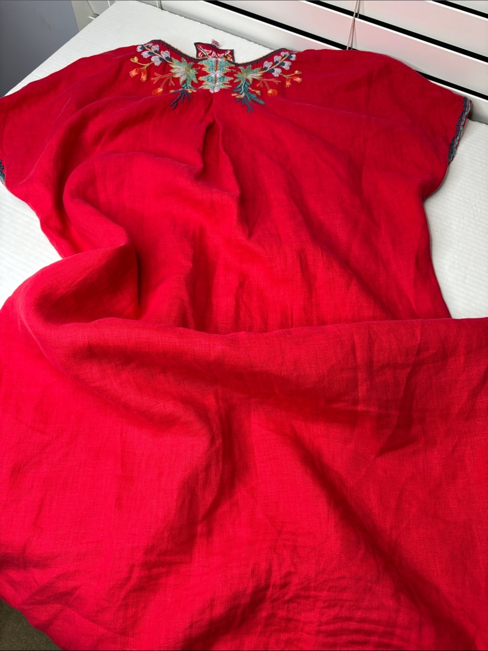Johnny Was Ariel easy tunic linen dress, red, xs - Picture 9 of 10